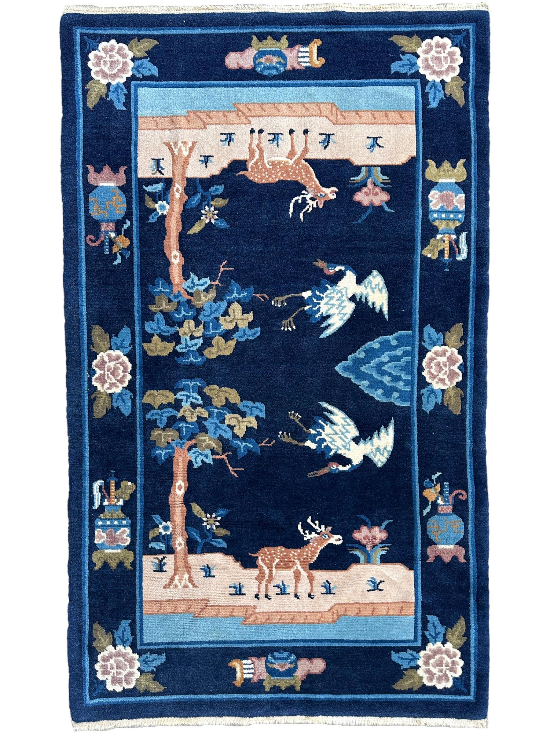 Vintage Pictorial Chinese Inner Mongolian Rug 3’ x 5’1”