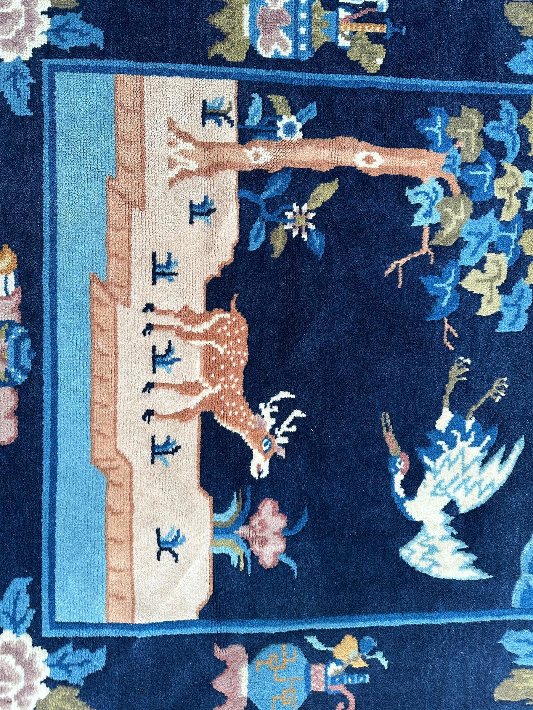 Vintage Pictorial Chinese Inner Mongolian Rug 3’ x 5’1” - Image 2