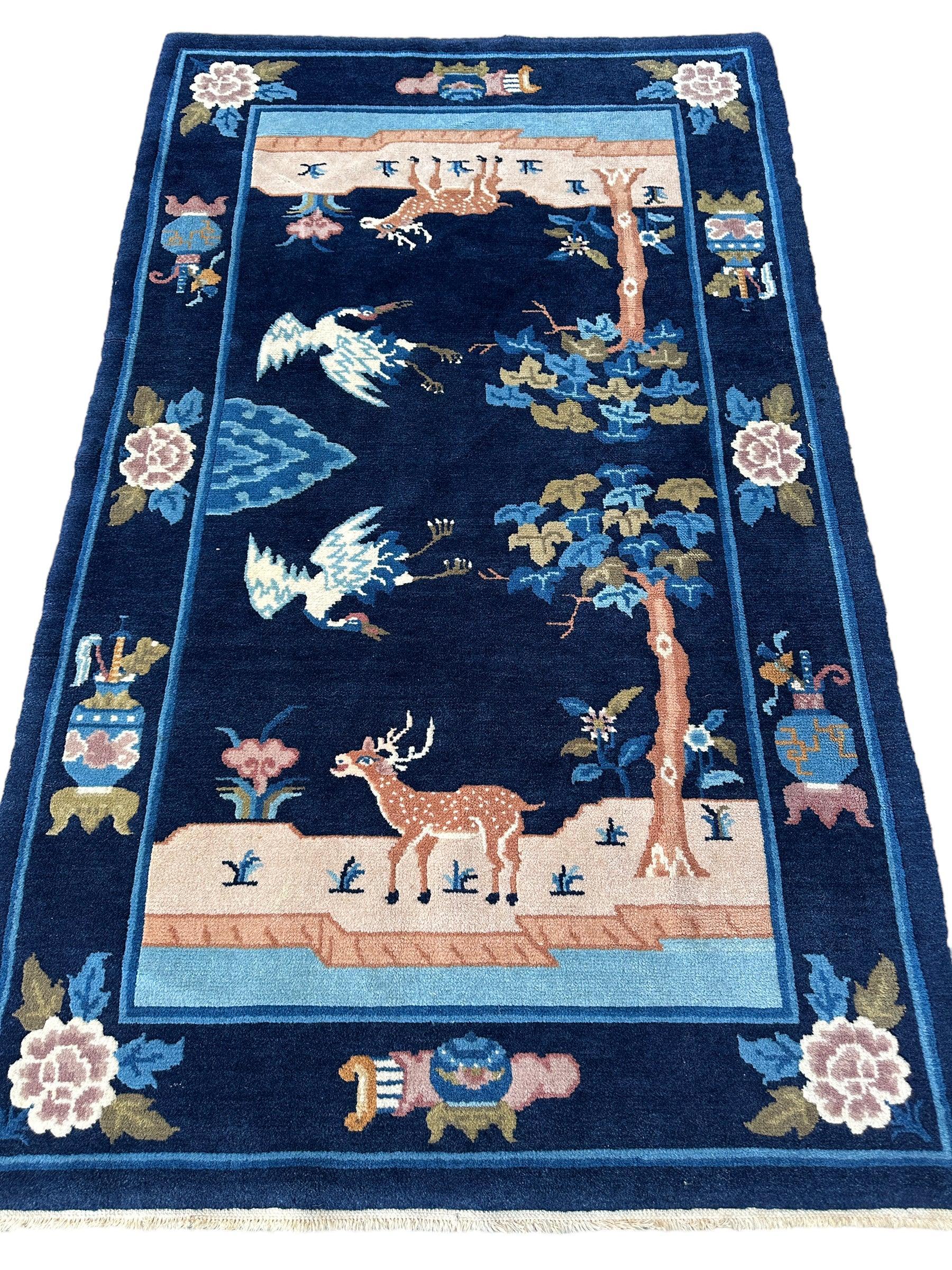 Vintage Pictorial Chinese Inner Mongolian Rug 3’ x 5’1” - Image 3