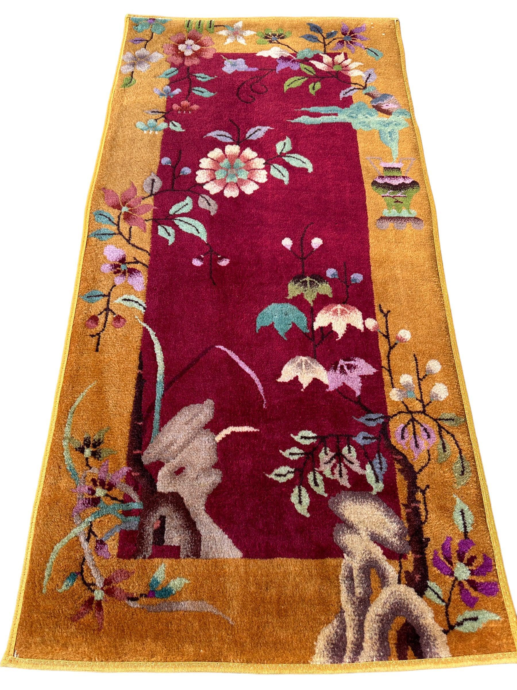 Vintage Small Art Deco Chinese Rug 22” x 47” - Image 3
