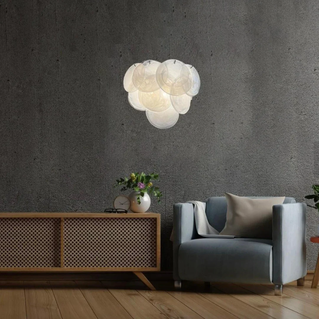 White Murano Disc Glass Wall Sconce - Image 2
