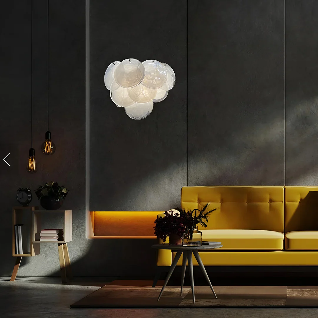 White Murano Disc Glass Wall Sconce - Image 3