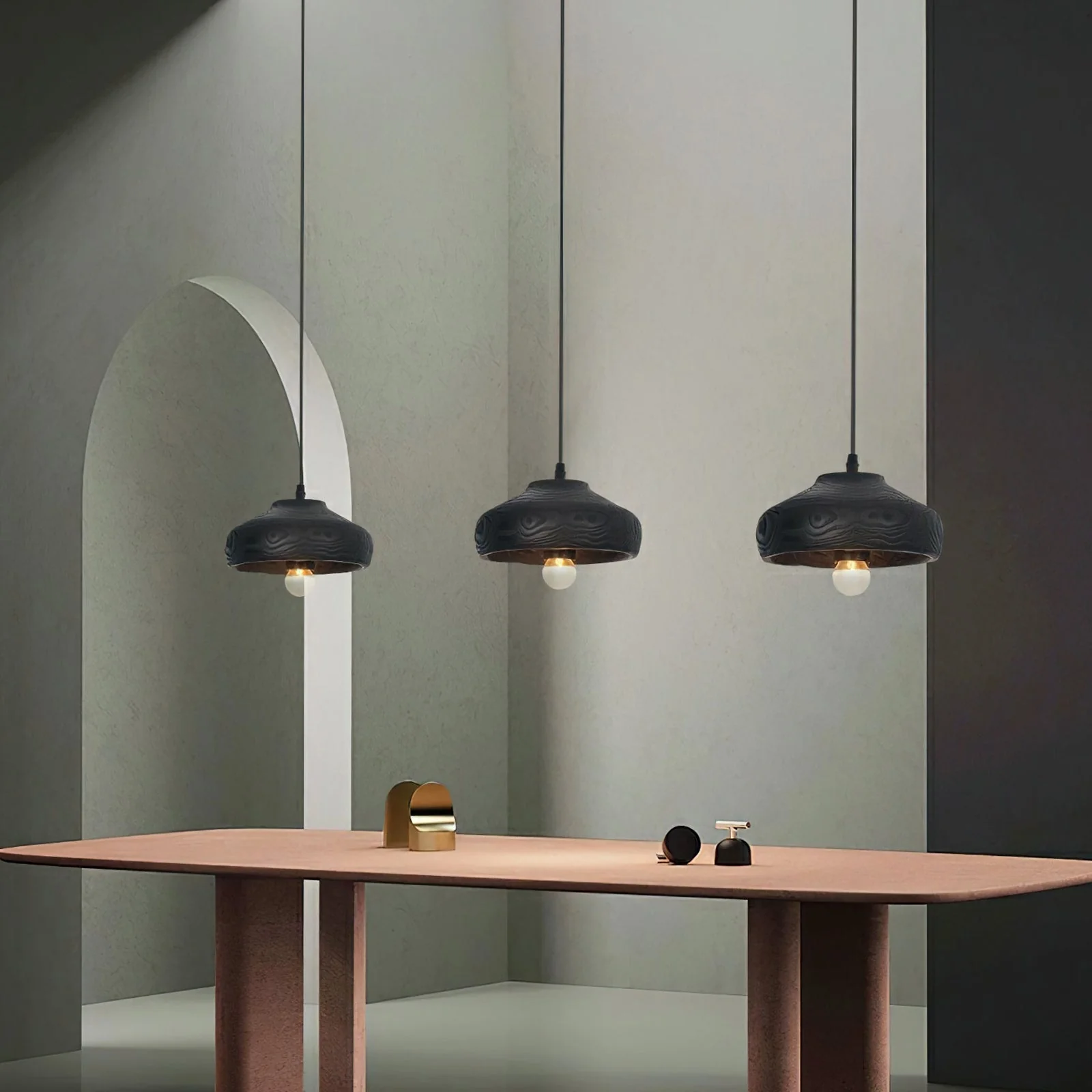 Wood Grain Resin Dome Pendant Light - Image 4
